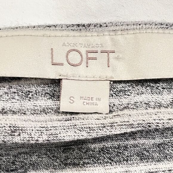 LOFT Gray Striped Cotton Tunic Top Cowl Neck Cap Sleeve Drawstring Waist Small - Picture 9 of 10